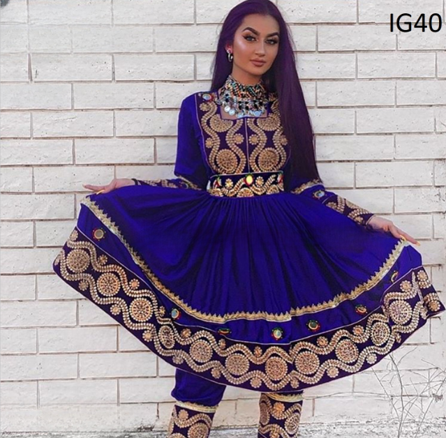 New bridal fashion afghan kuchi dress with embroidery work in dark blue color