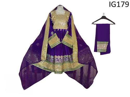 Traditional Afghan Women Mirrors Work Purple Dress