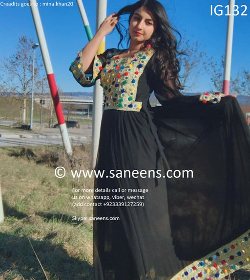 New afghan fashionable mirror work black dress by mina khan