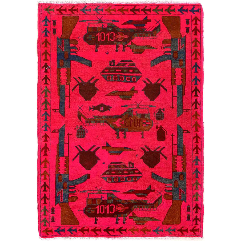 Handmade Afghan AK-47 War Rug 4.8x3.3 ft