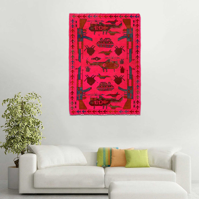 Handmade Afghan AK-47 War Rug 4.8x3.3 ft