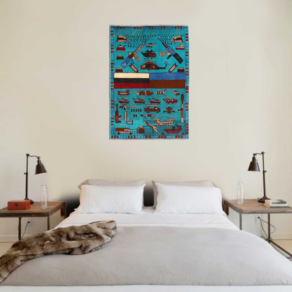 Unique Storytelling Russia & Ukraine War Rug 4.9x3.3 ft