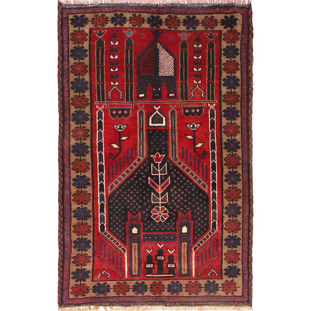Afghan Handloom Prayer Rug 4.5x3.1 ft