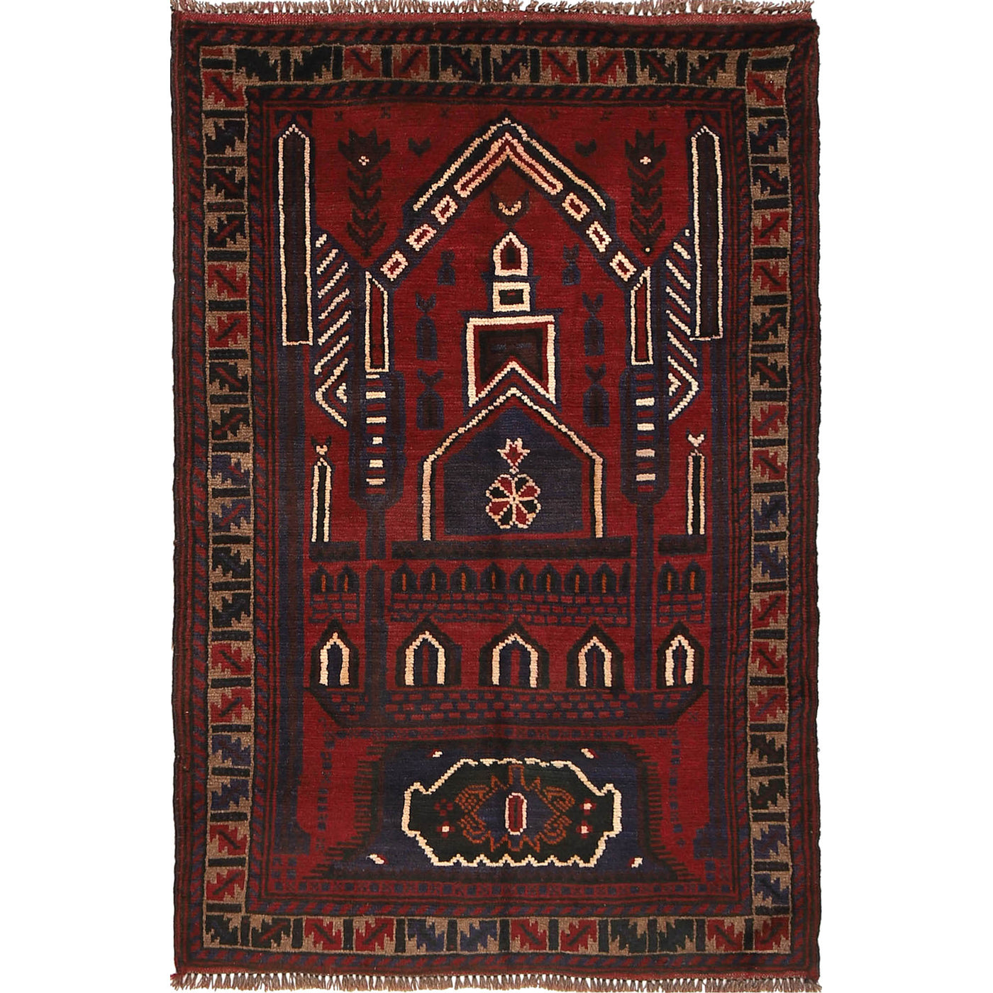 Afghan Handmade Wool Prayer Rug 4.3x2.8 ft