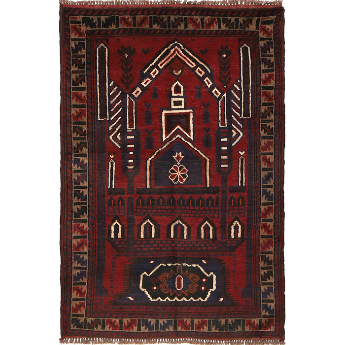 Afghan Handmade Wool Prayer Rug 4.3x2.8 ft