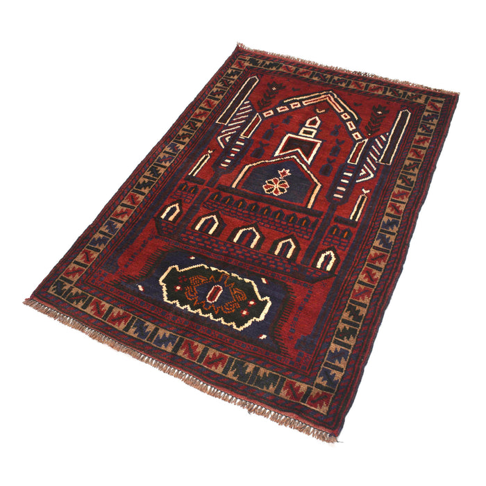 Afghan Handmade Wool Prayer Rug 4.3x2.8 ft