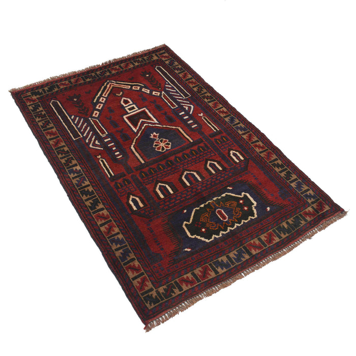 Afghan Handmade Wool Prayer Rug 4.3x2.8 ft
