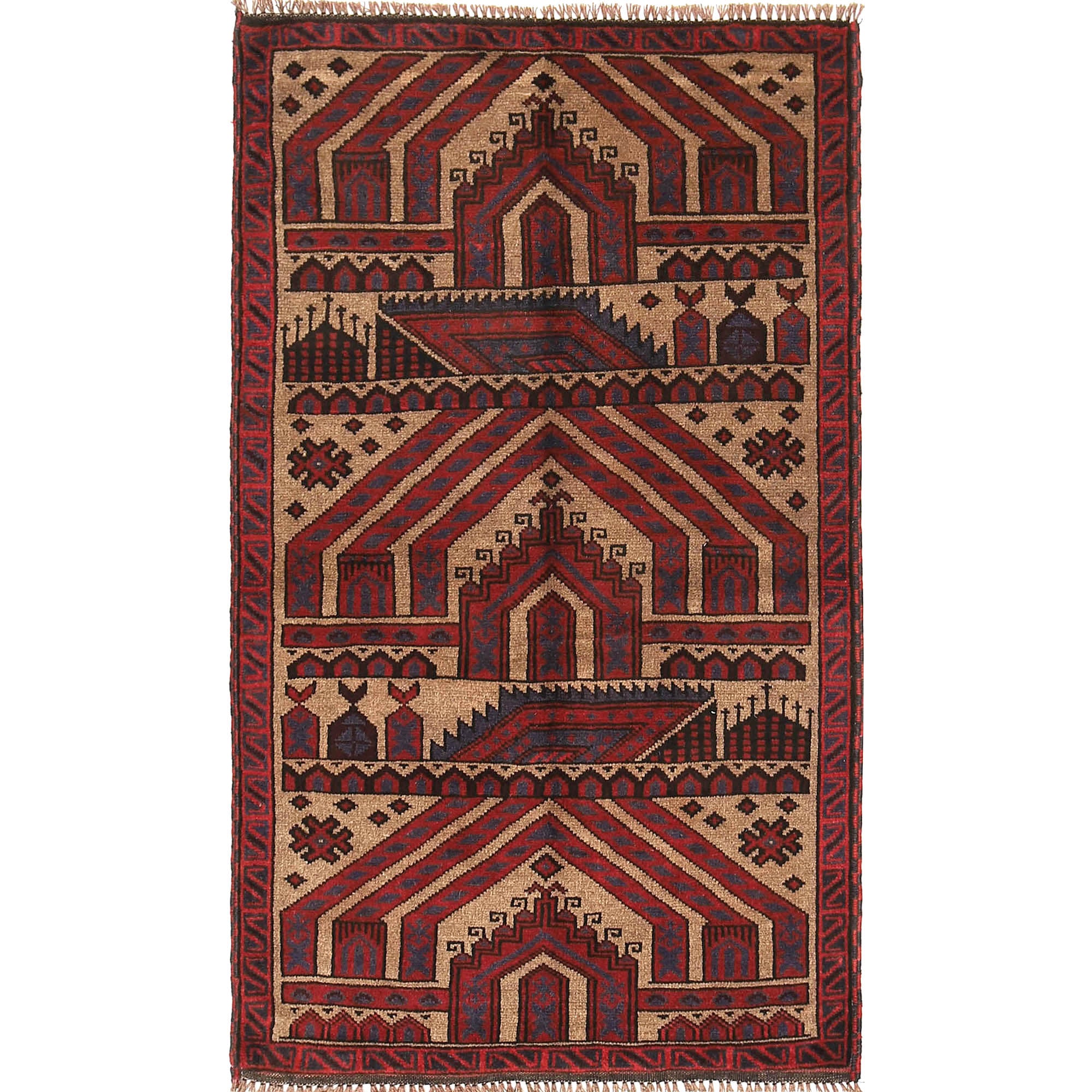 Tribal Afghan Prayer Rug Piece 4.7x3 ft