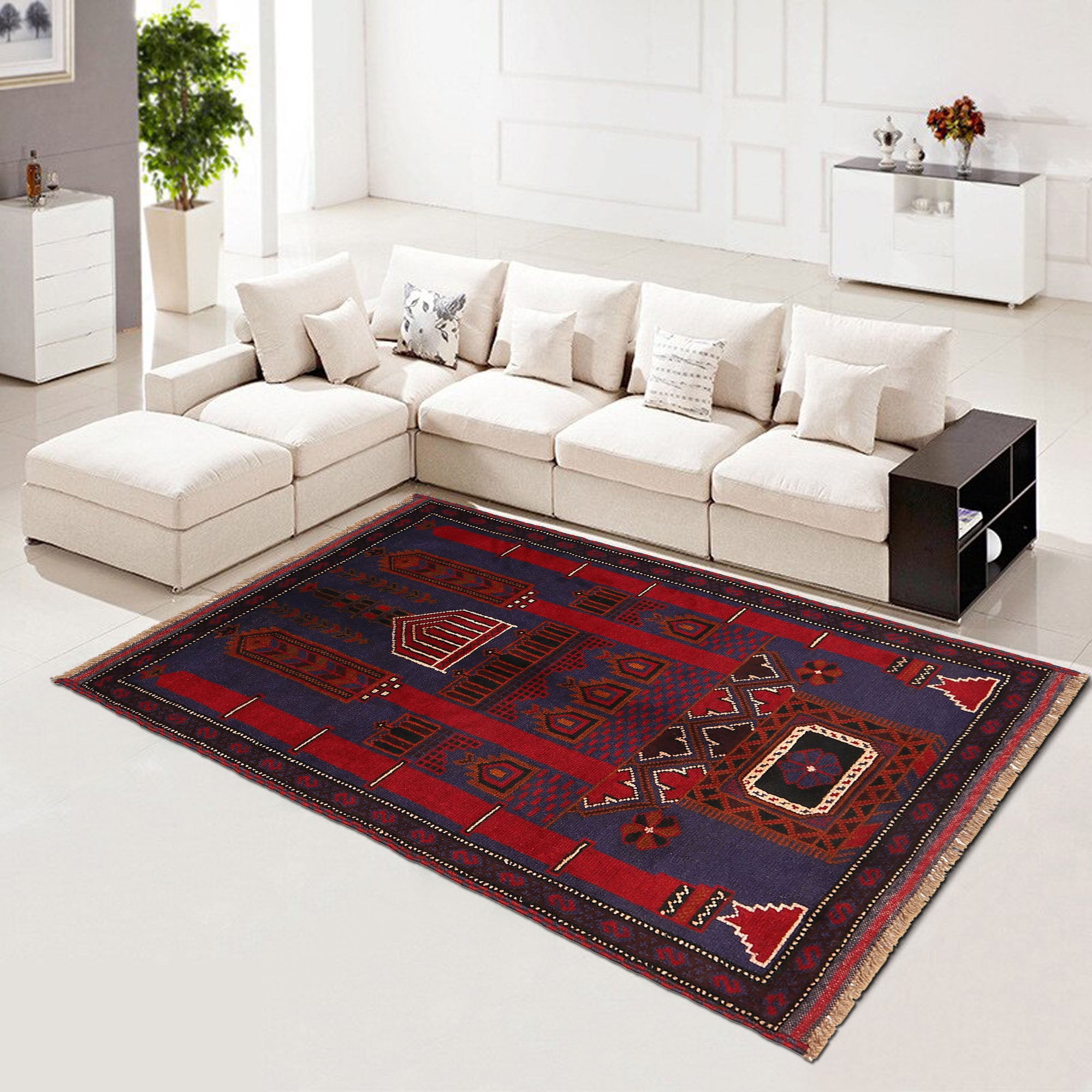 Traditional Afghan Wool Prayer Mat 5x2.9 ft