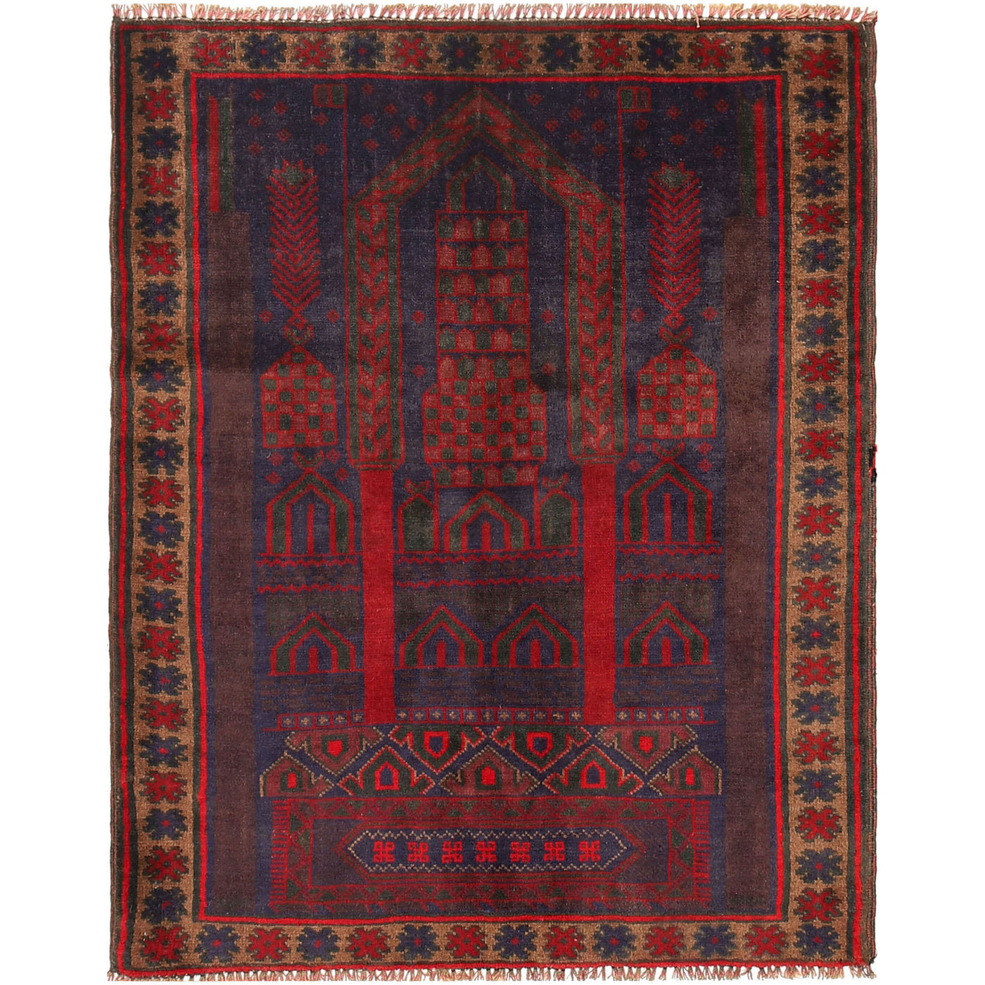 Handwoven Afghan Prayer Rug Design 4.3x3.2 ft