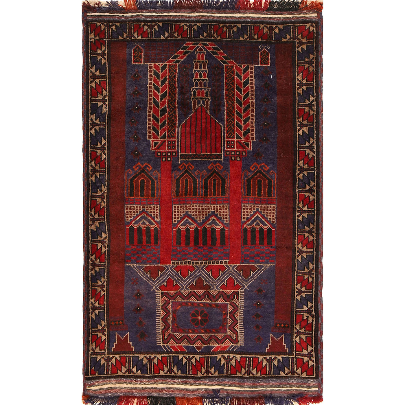 Nomadic Afghan Prayer Rug Piece 4.7x3.2 ft