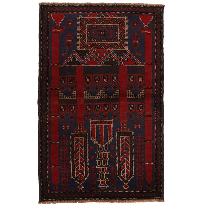 Tribal Afghan Handcrafted Prayer Rug 4.5x2.9 ft