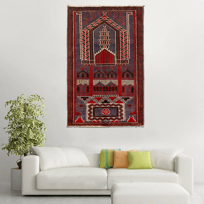 Afghan Prayer Mat Artisan Piece 4.6x2.9 ft