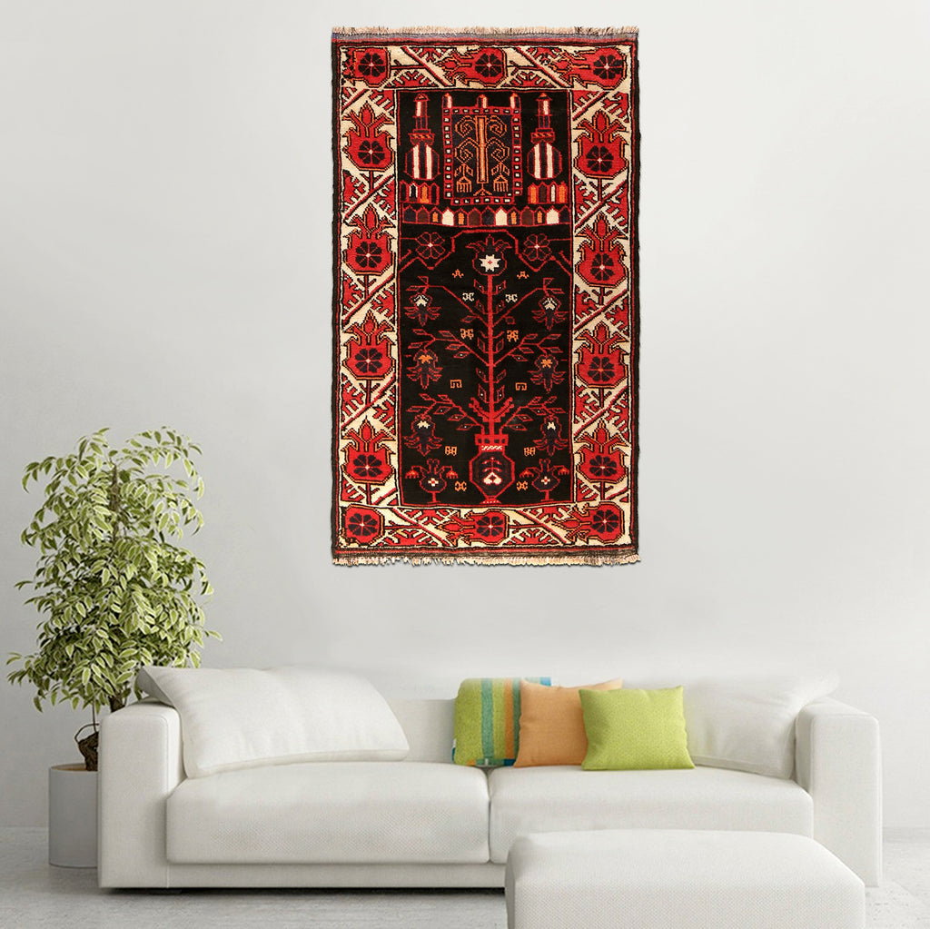 Authentic Afghan Wool Prayer Mat 5.1x2.7 ft