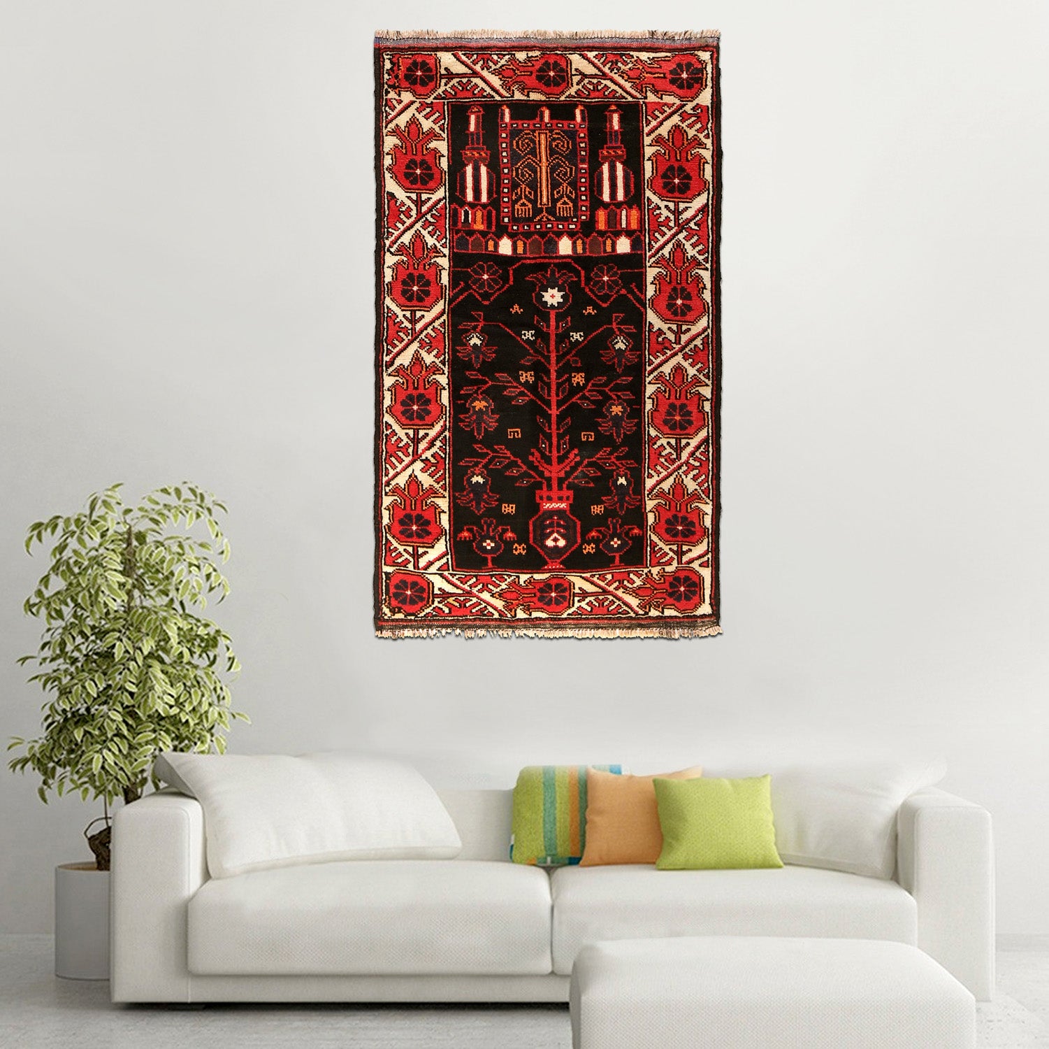 Authentic Afghan Wool Prayer Mat 5.1x2.7 ft