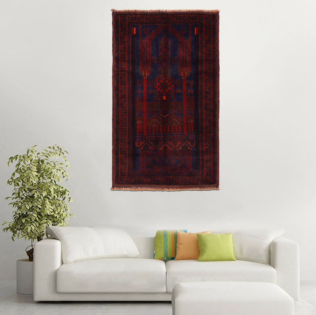 Afghan Traditional Prayer Rug Weave 4.8x3 ft