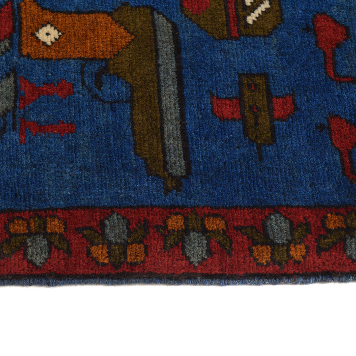 Vintage Tribal Weapons War Carpet 3.8x2.7 ft