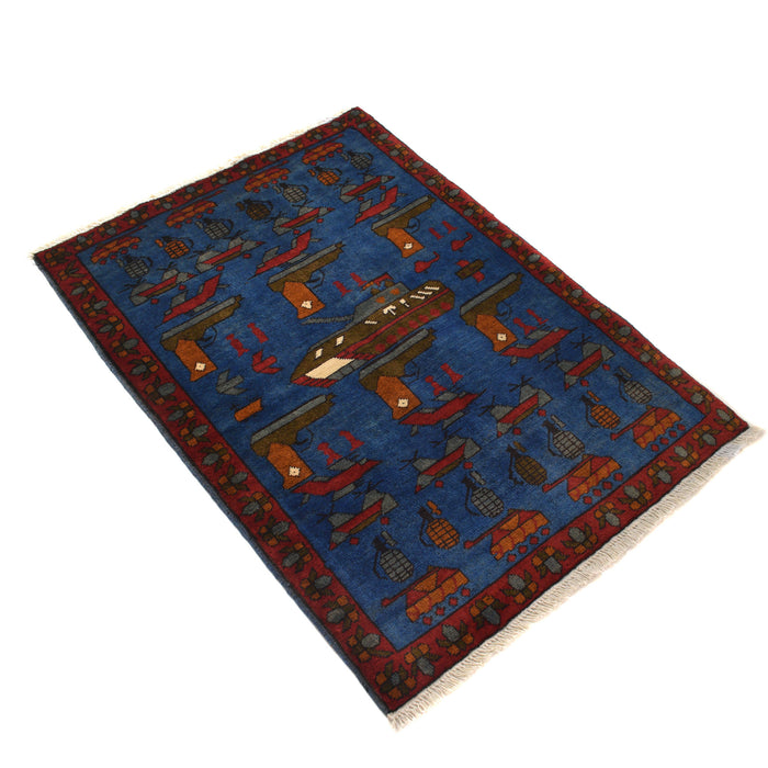 Vintage Tribal Weapons War Carpet 3.8x2.7 ft