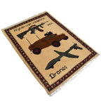 Artisan Woven Afghan Weapons & Drones Rug 3.9x2.8 ft
