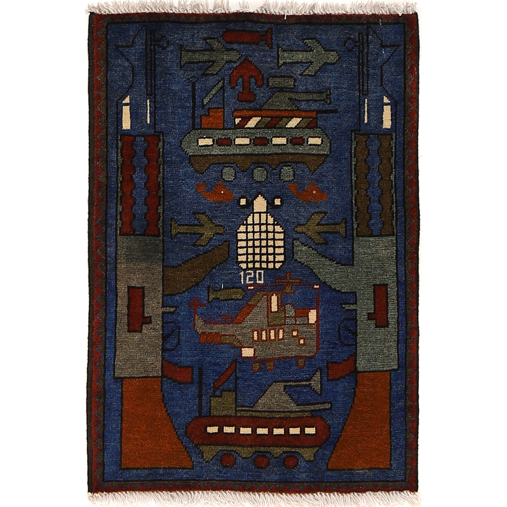 Afghan Weapons Art Rug Authentic Story 2.6x1.8 ft