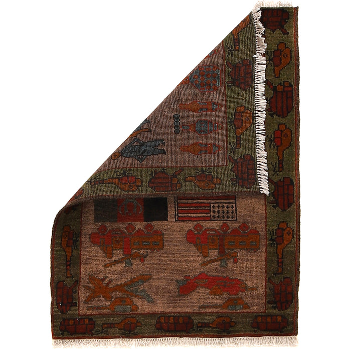 America & Afghan War Flag Rug Motif 2.7x1.9 ft
