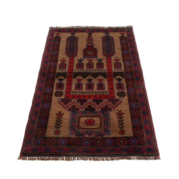 Afghan Handwoven Wool Prayer Rug 4.3x2.9 ft