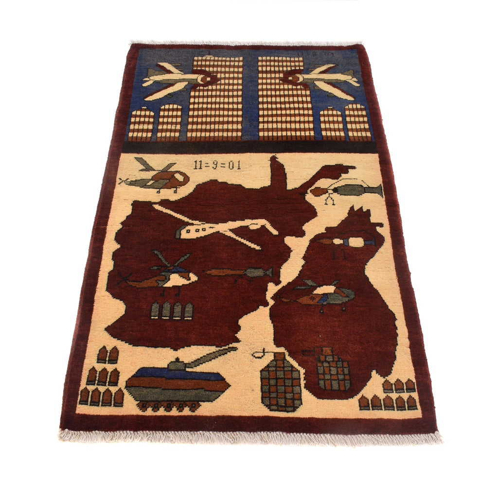 Afghan 9/11 Storytelling War Rug 4.2x2.6 ft