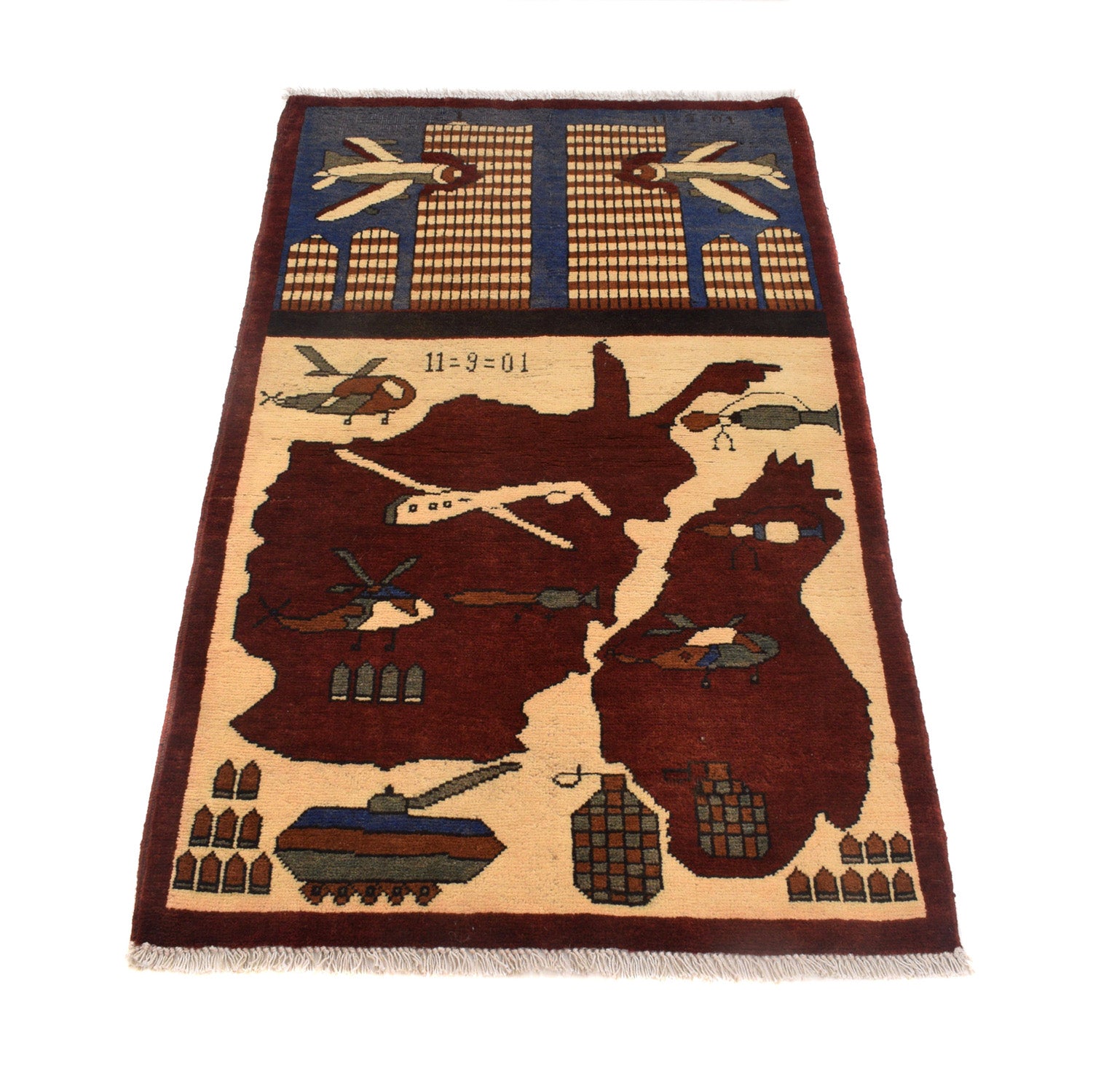 Afghan 9/11 Storytelling War Rug 4.2x2.6 ft