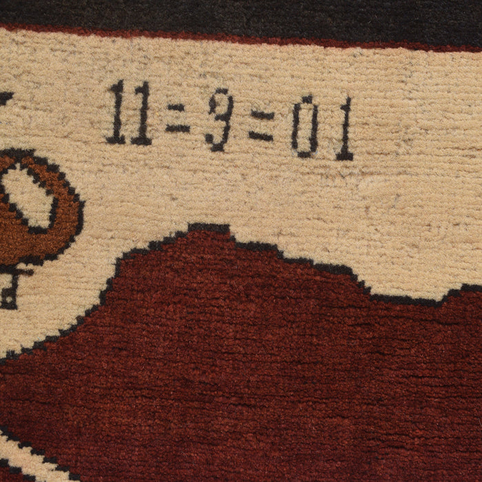 Afghan 9/11 Storytelling War Rug 4.2x2.6 ft