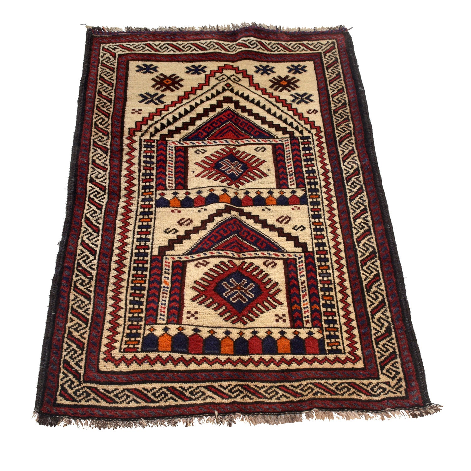 Prayer Rug Afghan Weaving Style 3.7x2.3 ft