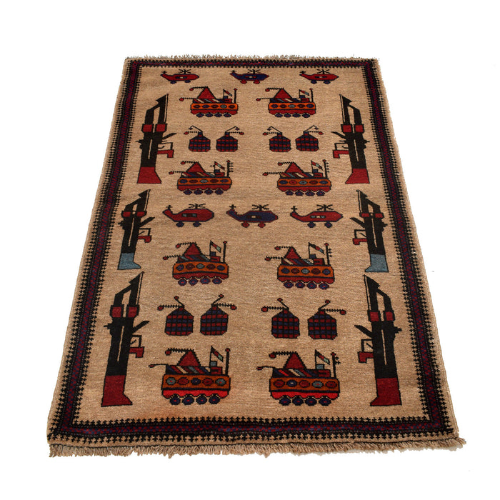 Afghan Storytelling War Weapons Rug 4.4x2.9 ft