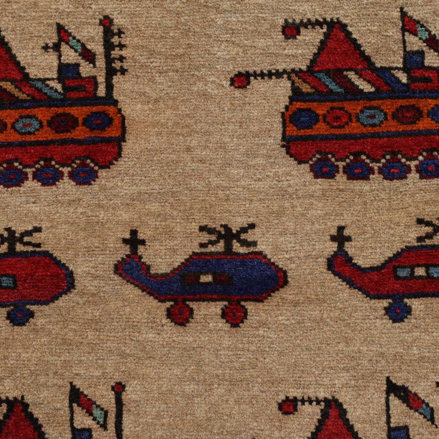 Afghan Storytelling War Weapons Rug 4.4x2.9 ft