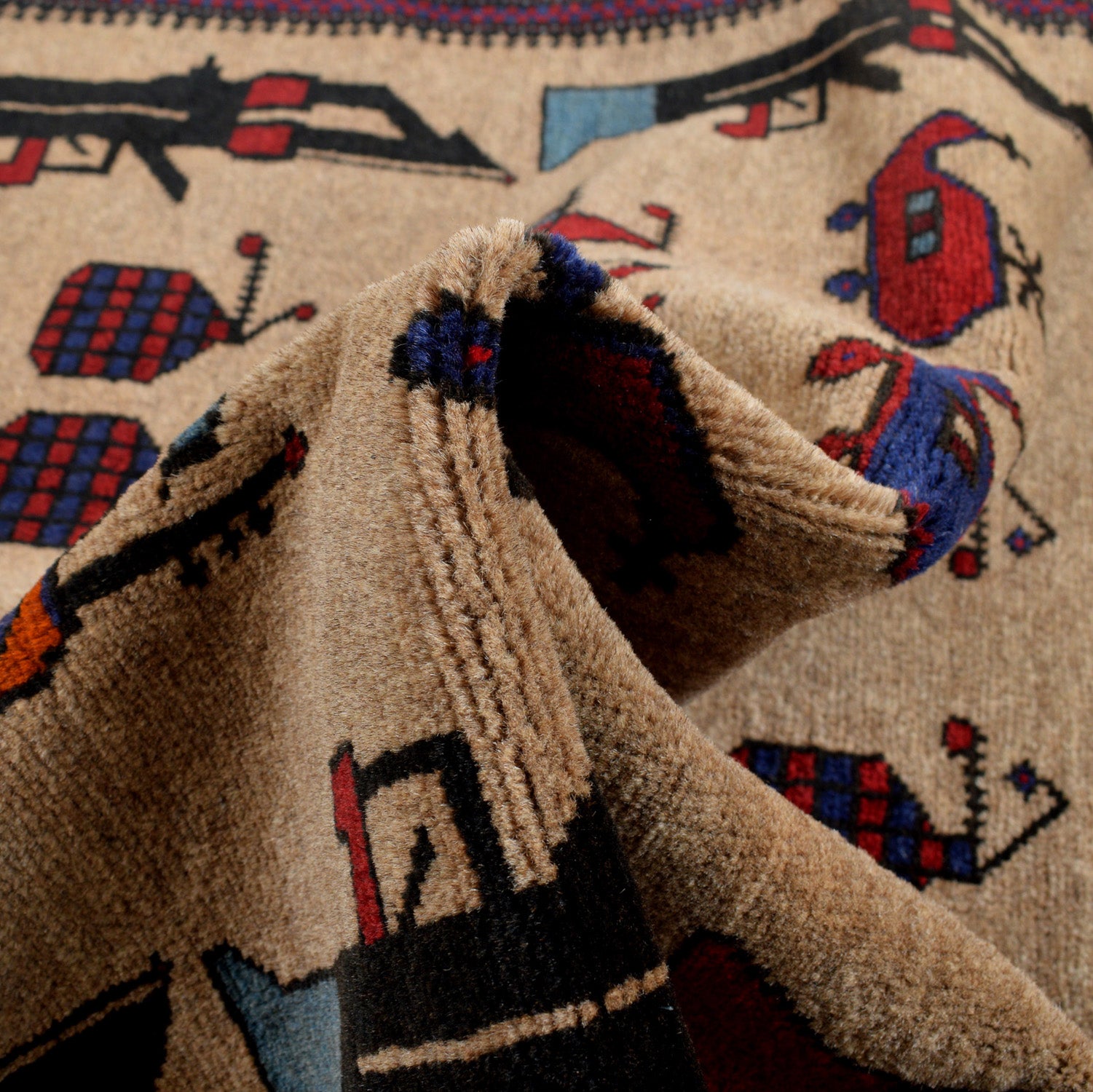 Afghan Storytelling War Weapons Rug 4.4x2.9 ft