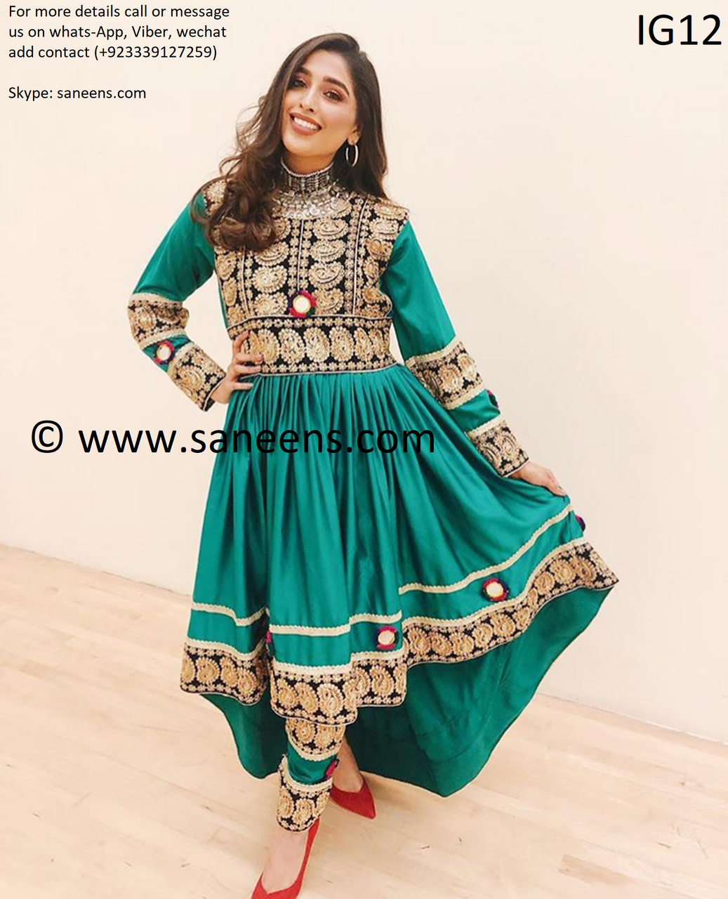 New afghan's fashion clothes with bride embroidery in green color