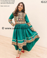 New afghan's fashion clothes with bride embroidery in green color