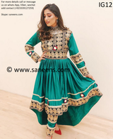 New afghan's fashion clothes with bride embroidery in green color