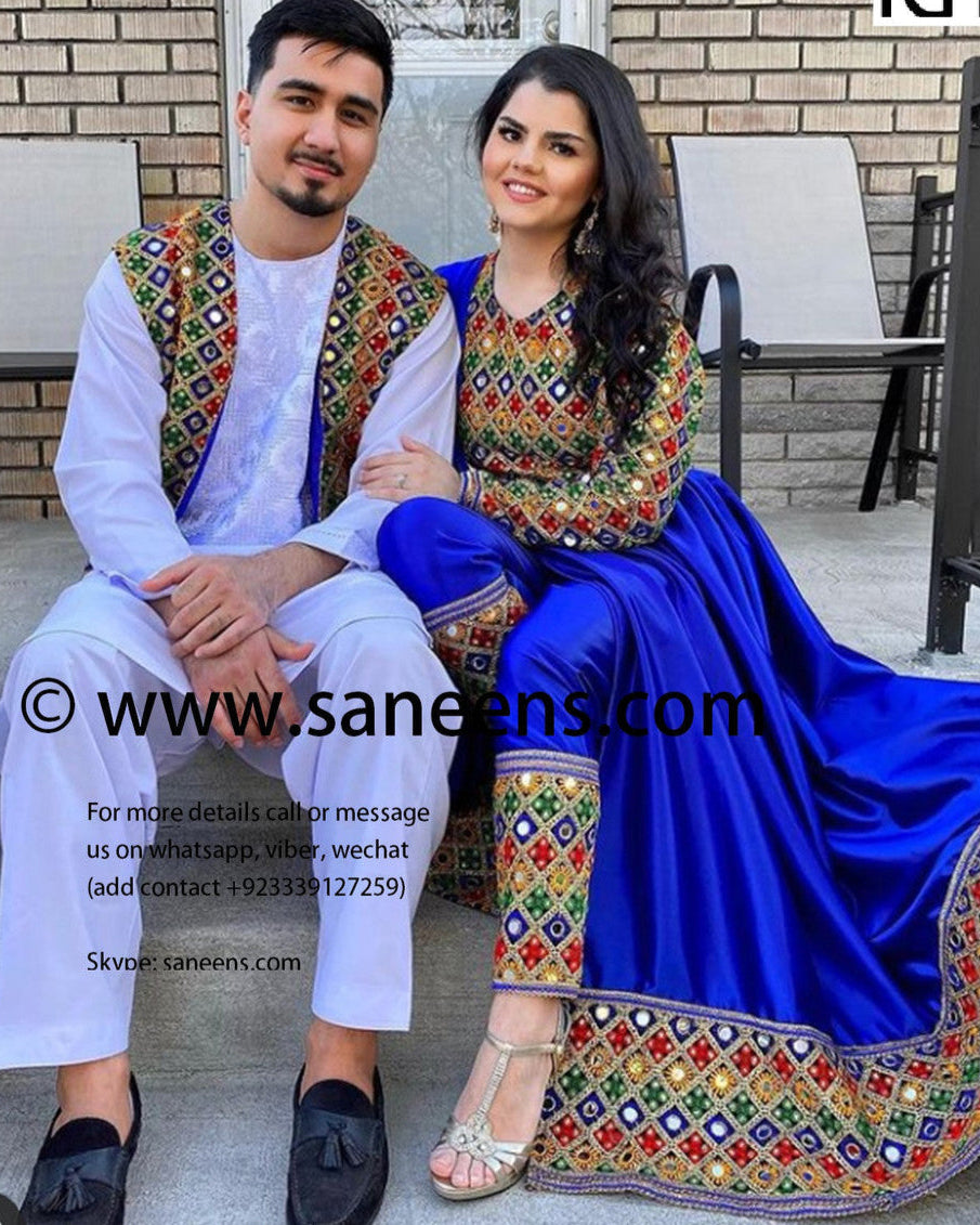 Traditional Afghan mirror work saneens bridals clothes