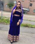 Traditional embroidery events wear best outfits in dark blue color