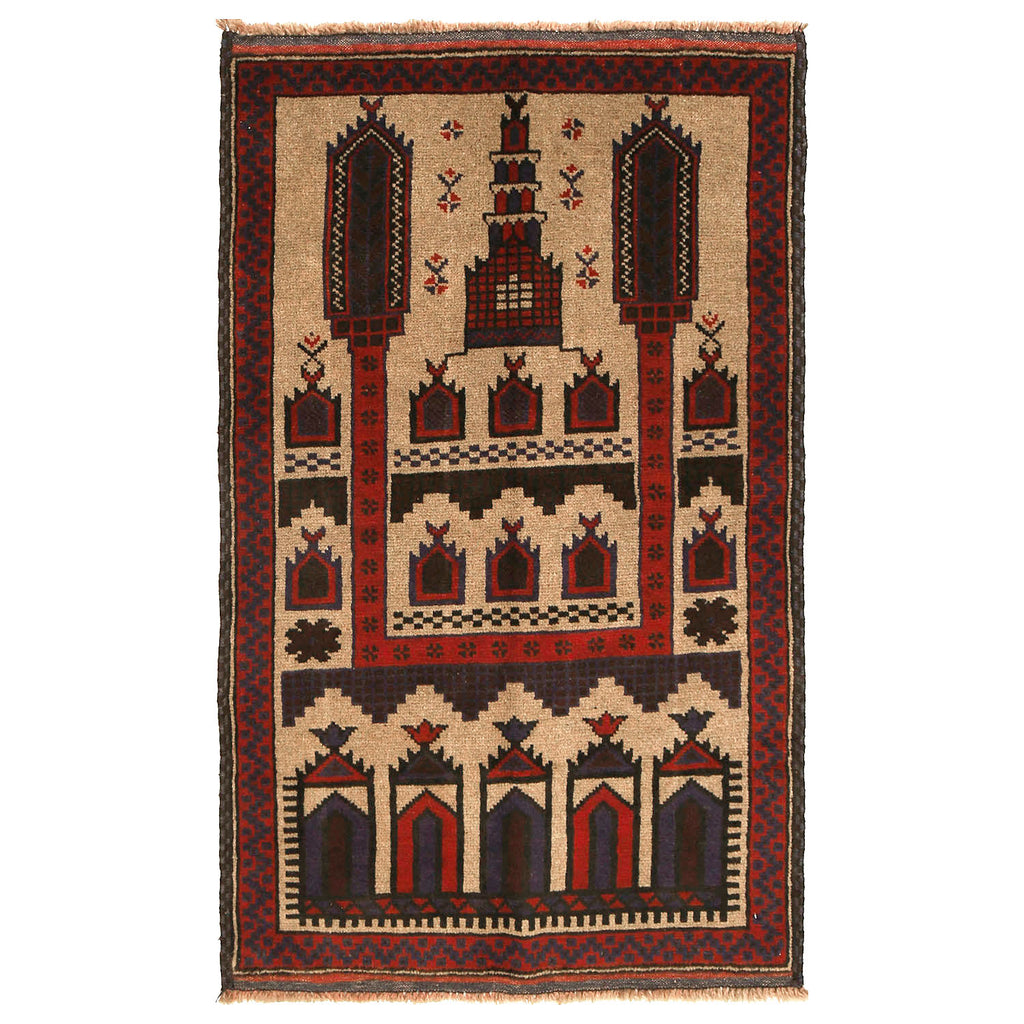 Afghan Artisan Wool Prayer Rug 4.6x2.8 ft