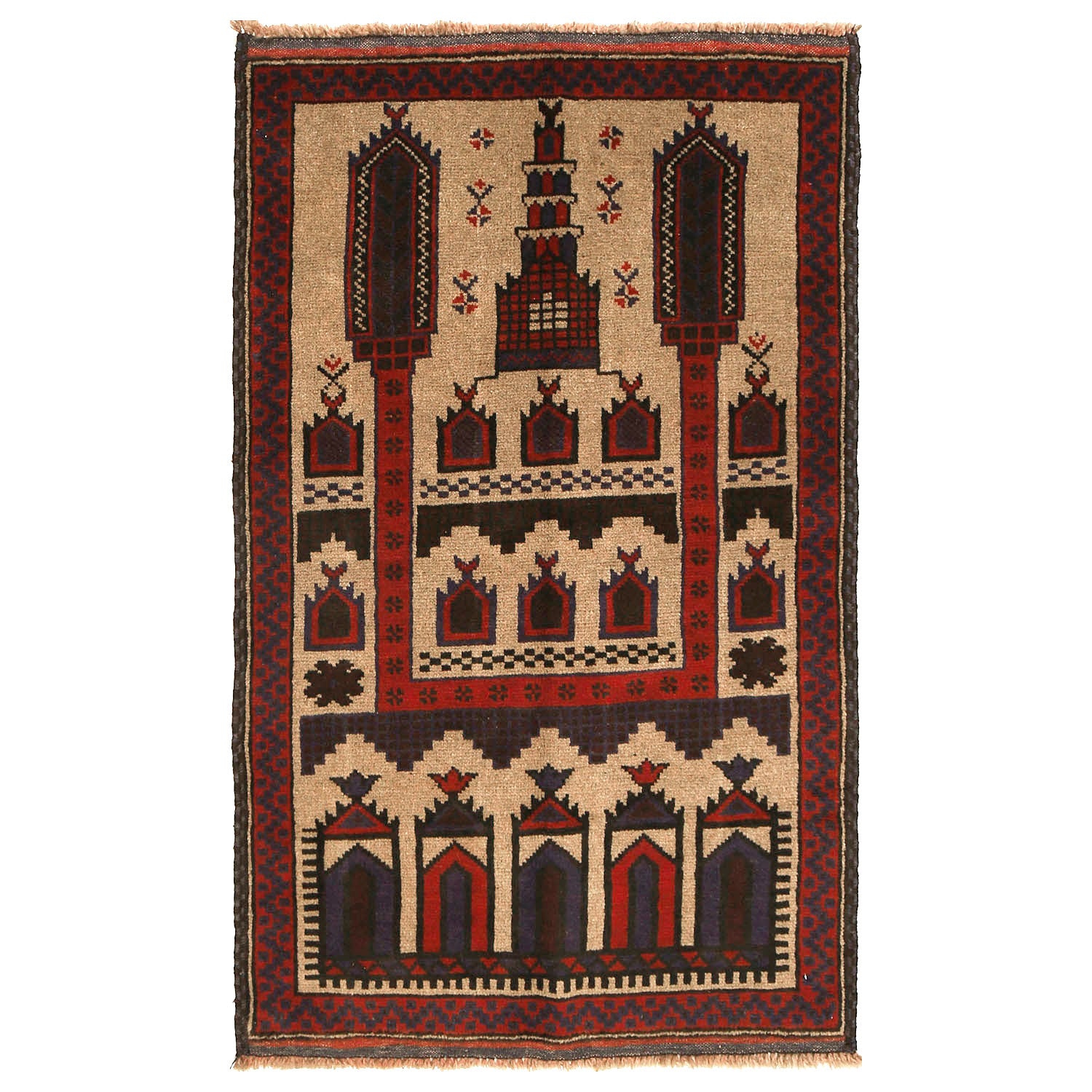 Afghan Artisan Wool Prayer Rug 4.6x2.8 ft