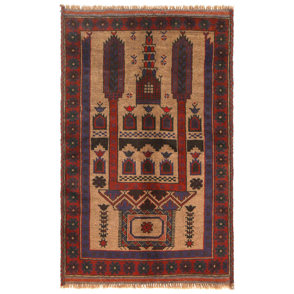 Classic Afghan Handwoven Prayer Mat 4.4x2.8 ft