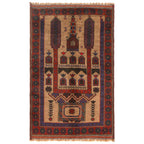 Classic Afghan Handwoven Prayer Mat 4.4x2.8 ft