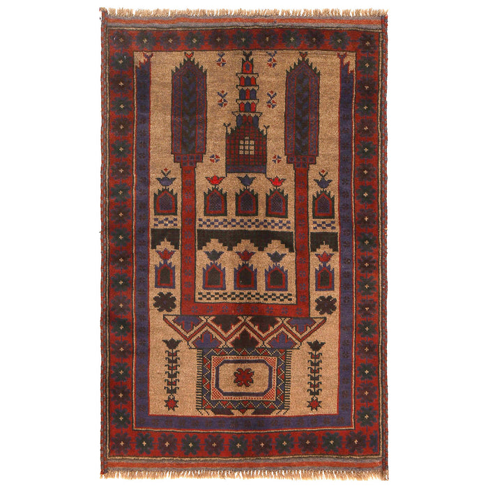 Classic Afghan Handwoven Prayer Mat 4.4x2.8 ft