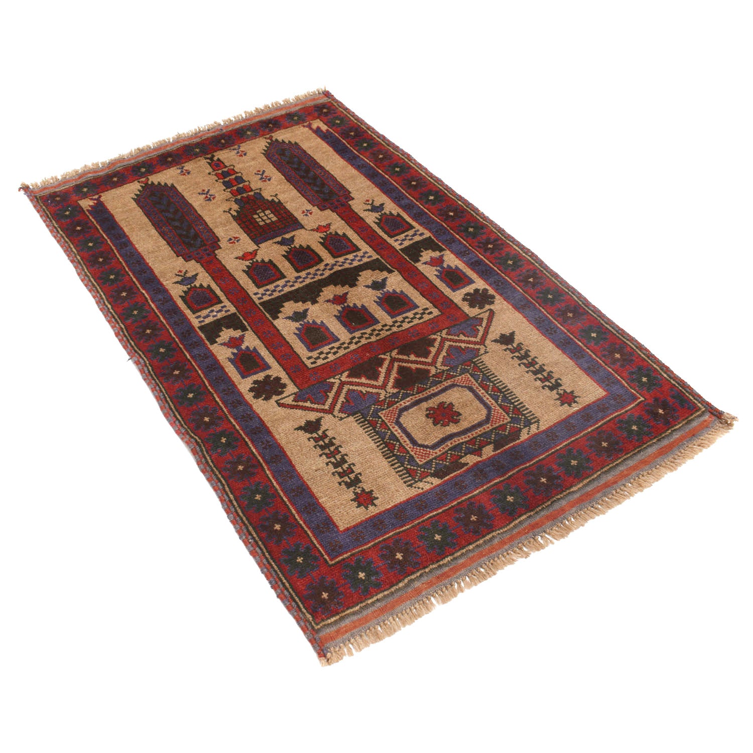 Classic Afghan Handwoven Prayer Mat 4.4x2.8 ft