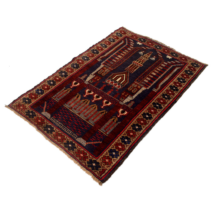 Prayer Rug Traditional Afghan Weave 4.1x2.7 ft
