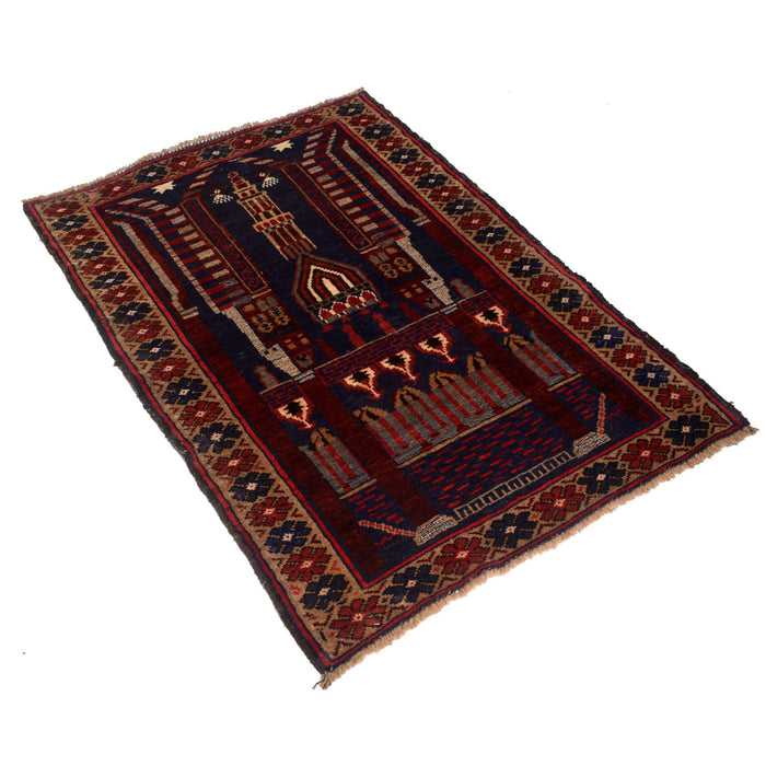 Prayer Rug Traditional Afghan Weave 4.1x2.7 ft