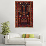 Prayer Rug Traditional Afghan Weave 4.1x2.7 ft