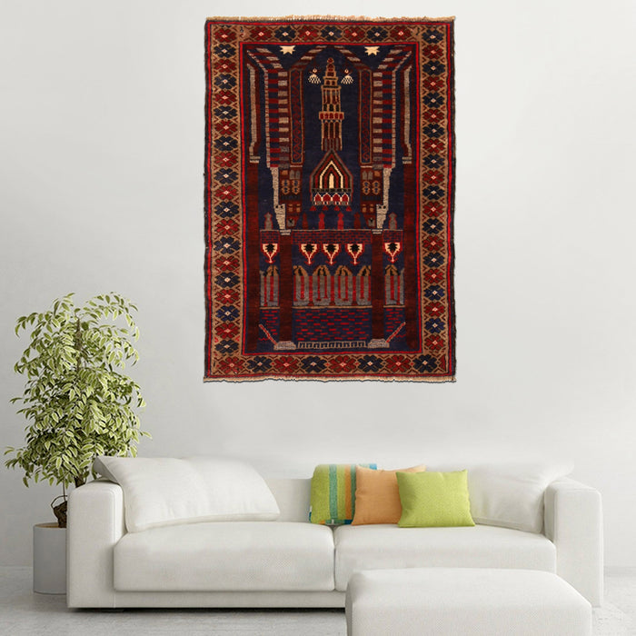 Prayer Rug Traditional Afghan Weave 4.1x2.7 ft