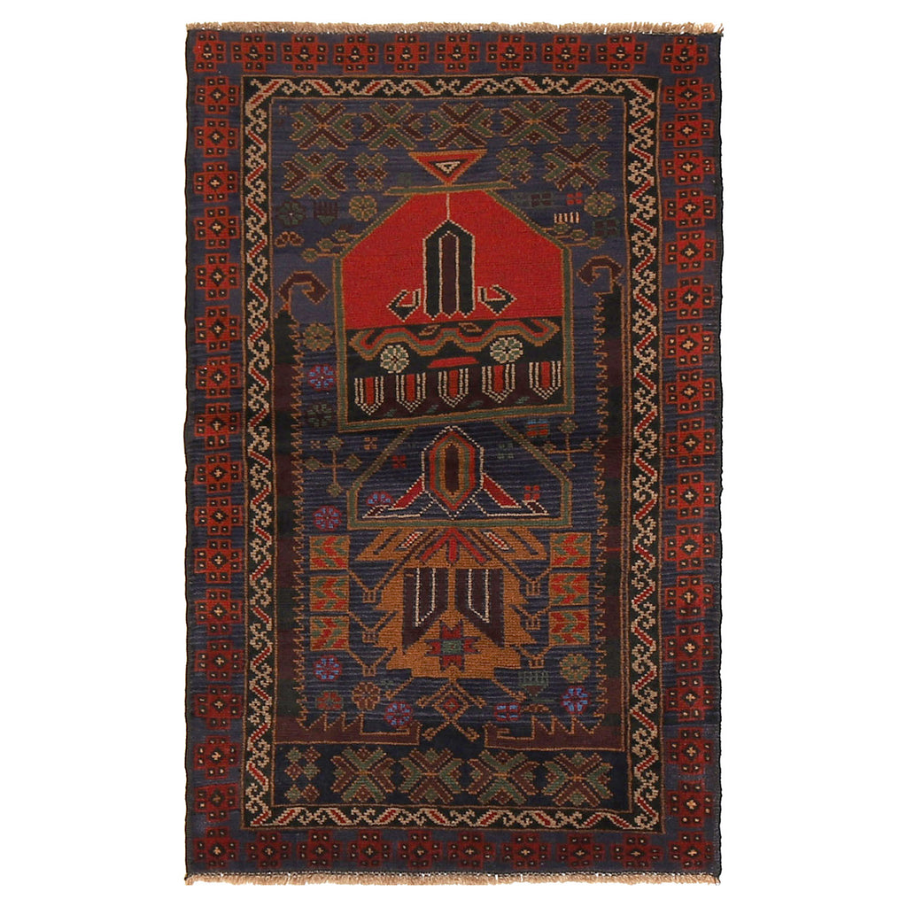 Afghan Nomadic Rug Prayer Mat 4.4x2.6 ft