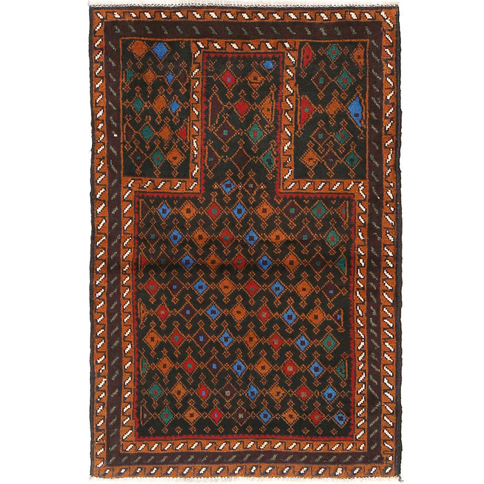 Afghan Handwoven Prayer Rug Work 4x2.7 ft